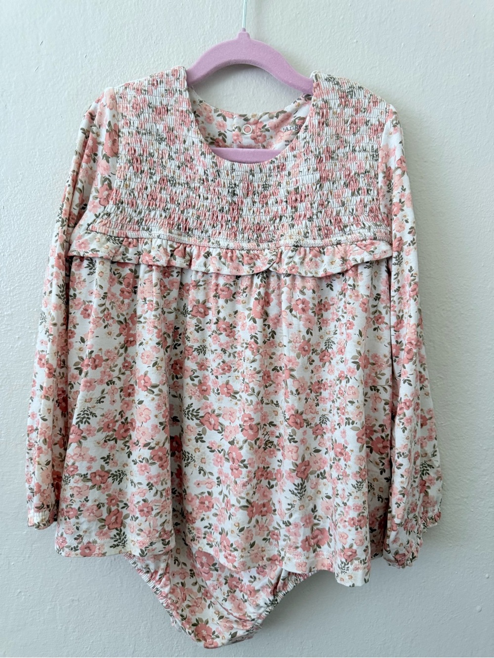 Angel Dear Pink Floral Long-Sleeve Dress Bodysuit
